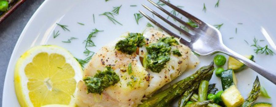 One Pan Herb Lemon White Fish with Spring Vegetables