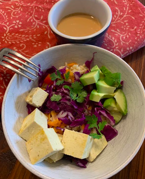 Quinoa Tofu Veggie Bowl with Peanut Sauce